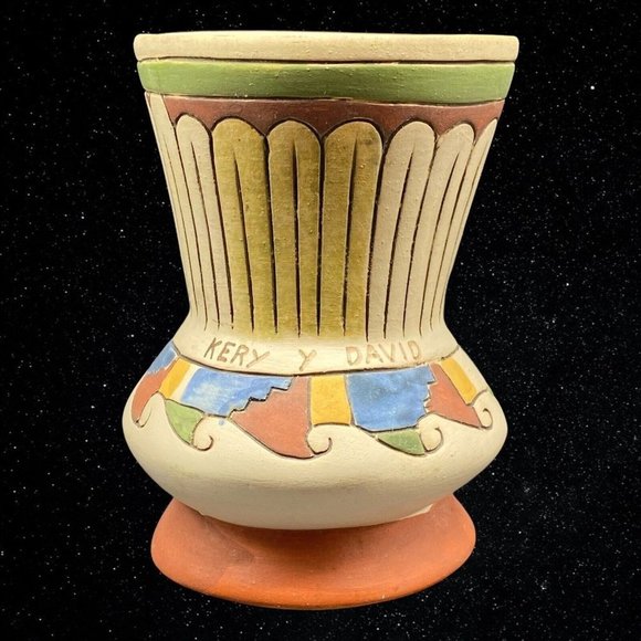 Mexico Pottery Other - Mexican Folk Art Kery Y David Art Pottery Handpainted Vase 5.75”T 4”W